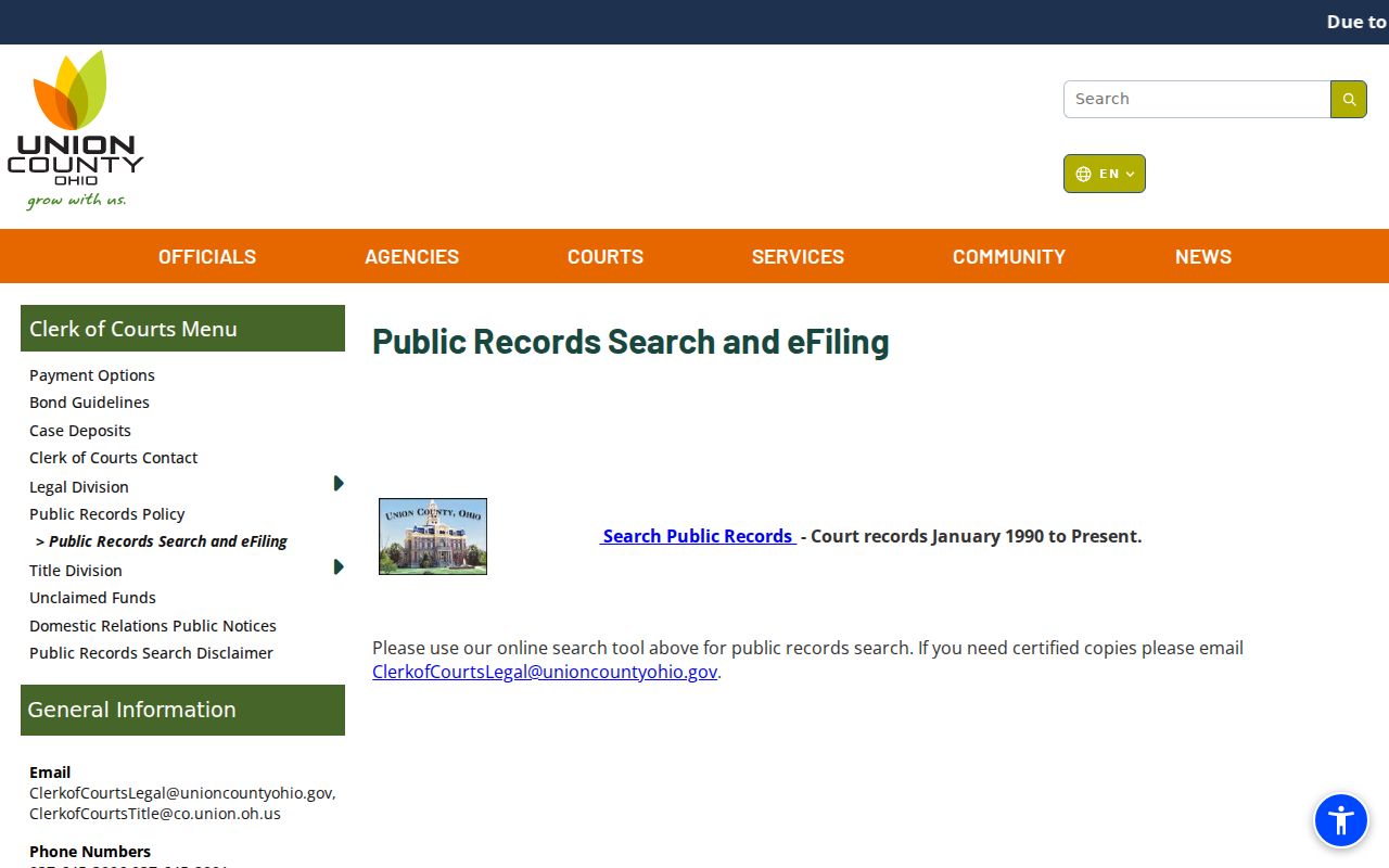 Union County court docket public-search and certified-copy information