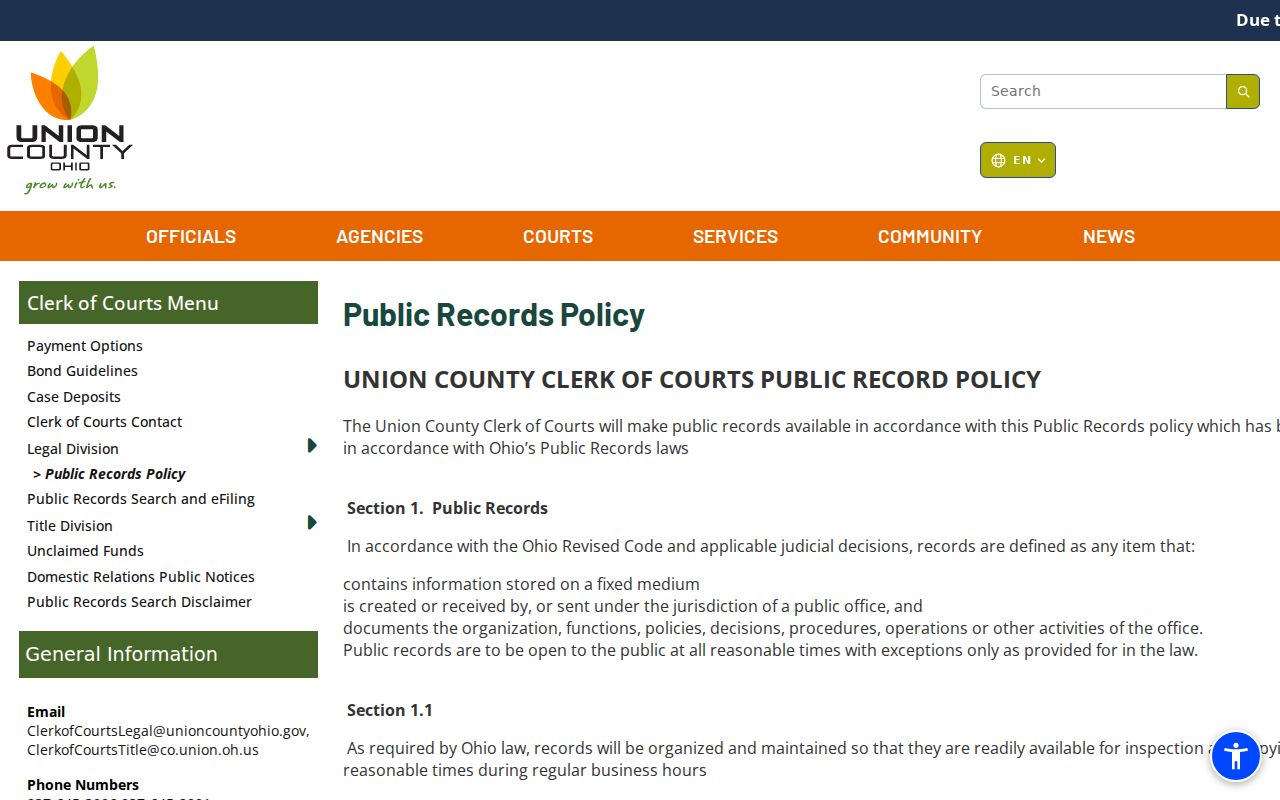 Union County court docket clerk public-records policy