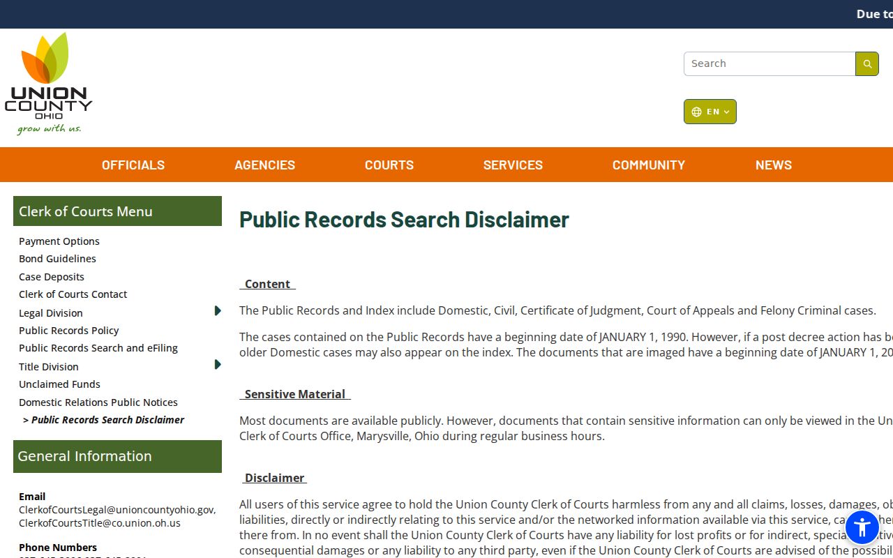 Union County court docket public-record search coverage notice