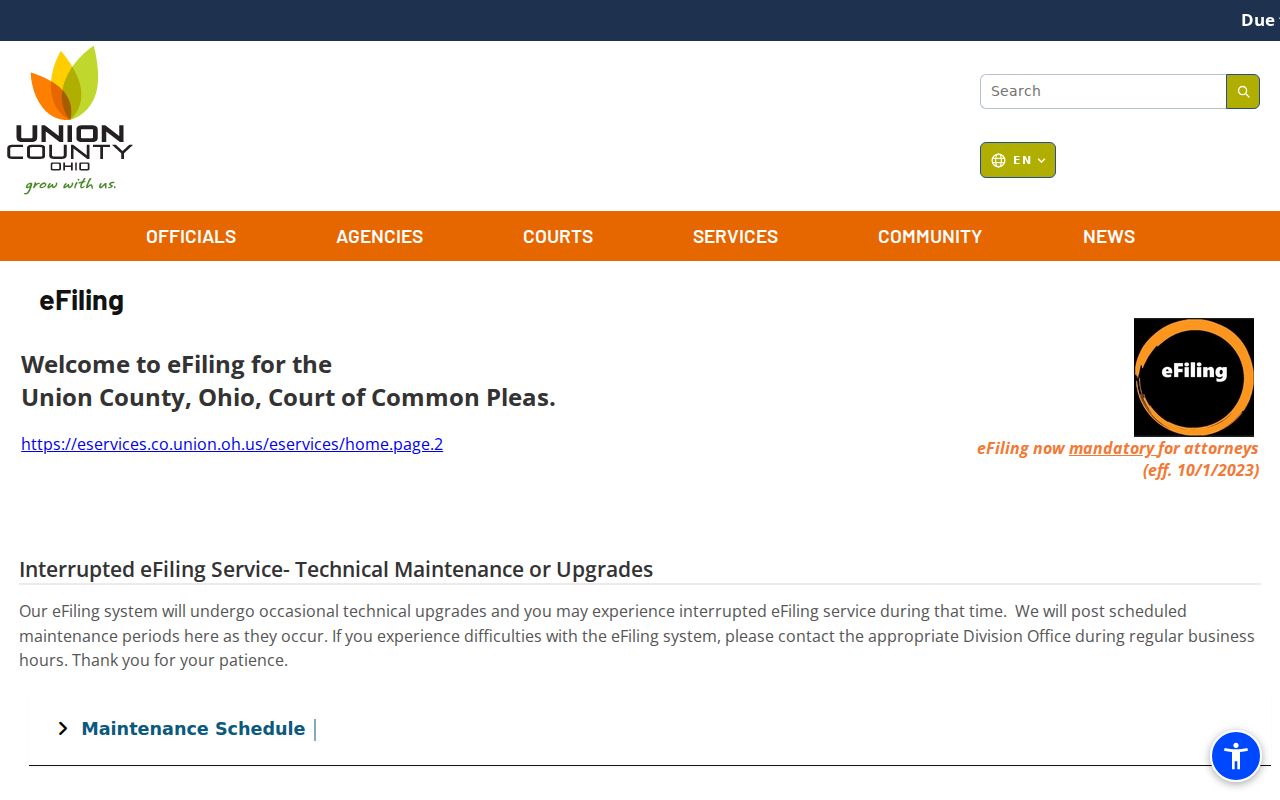 Union County docket search electronic case filing page