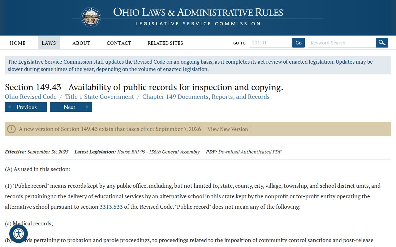 Union County civil court docket public-record access rule in Ohio Revised Code 149.43