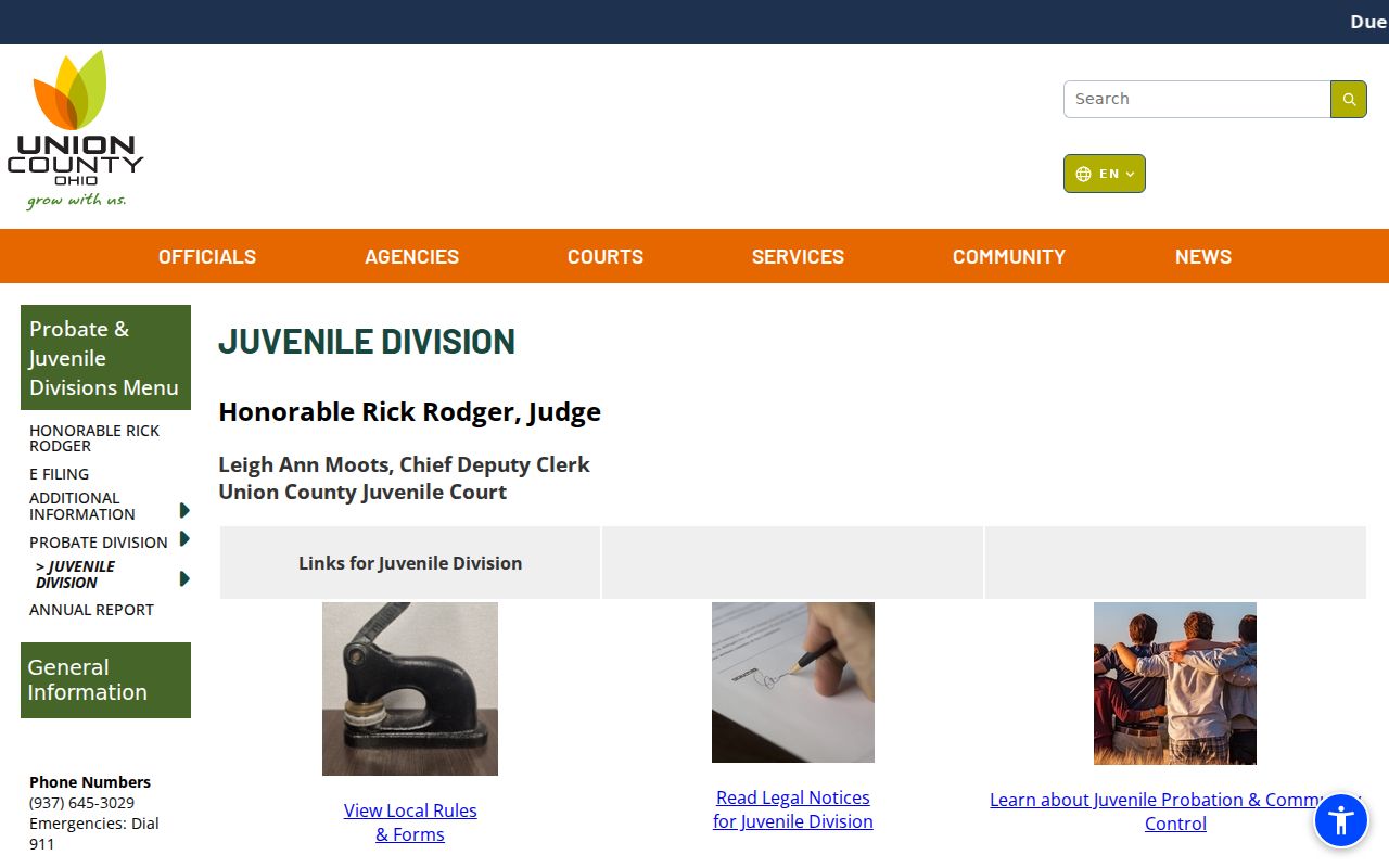Union County court records information for the Juvenile Division