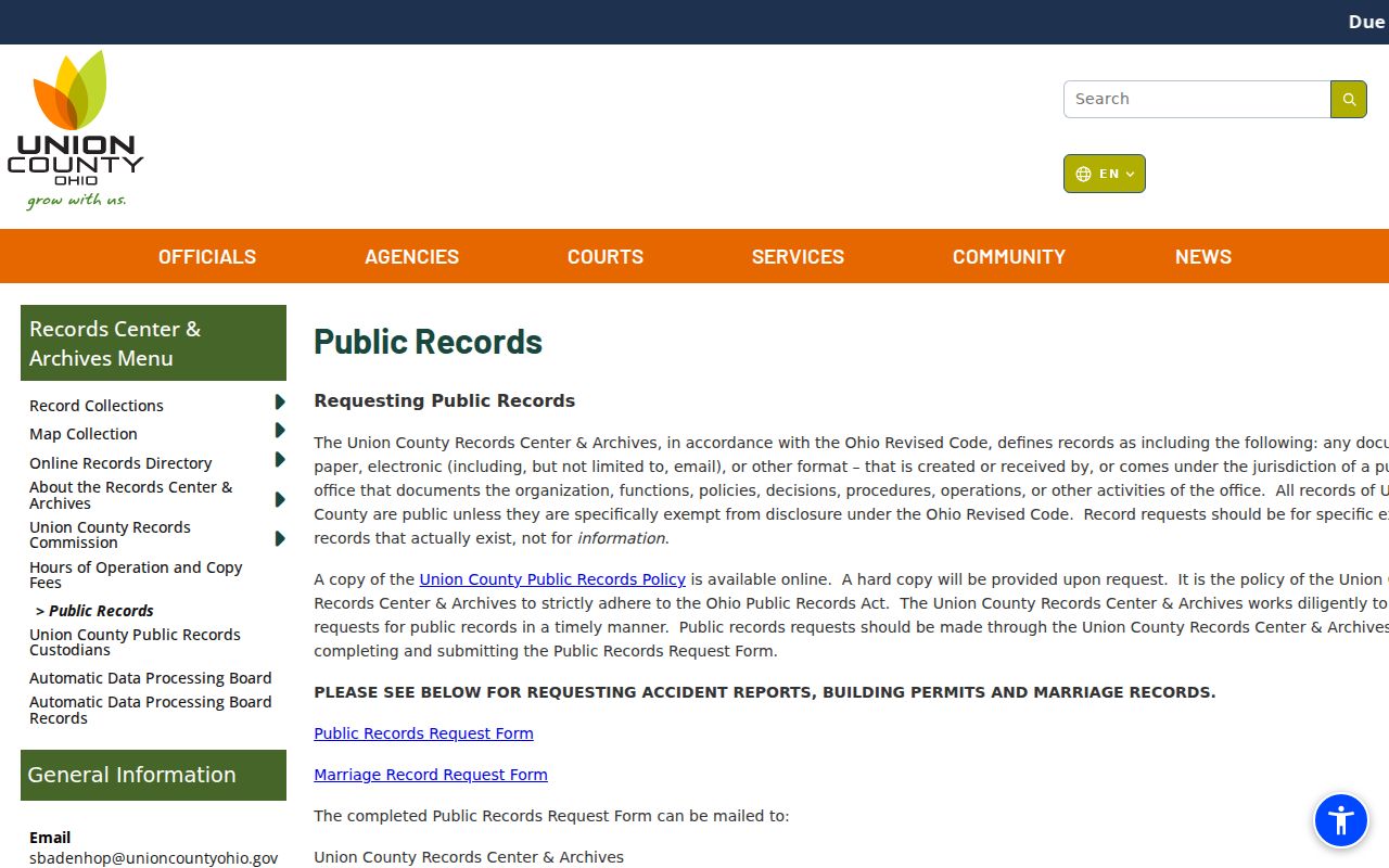 Union County court records archival public request information